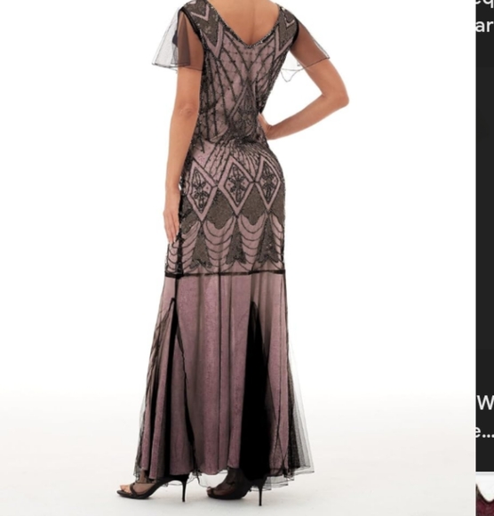 NWOT PINK AND BLACK 1920S CAP SLEEVE SEQUIN EVENING DRESS Medium - Picture 7 of 13